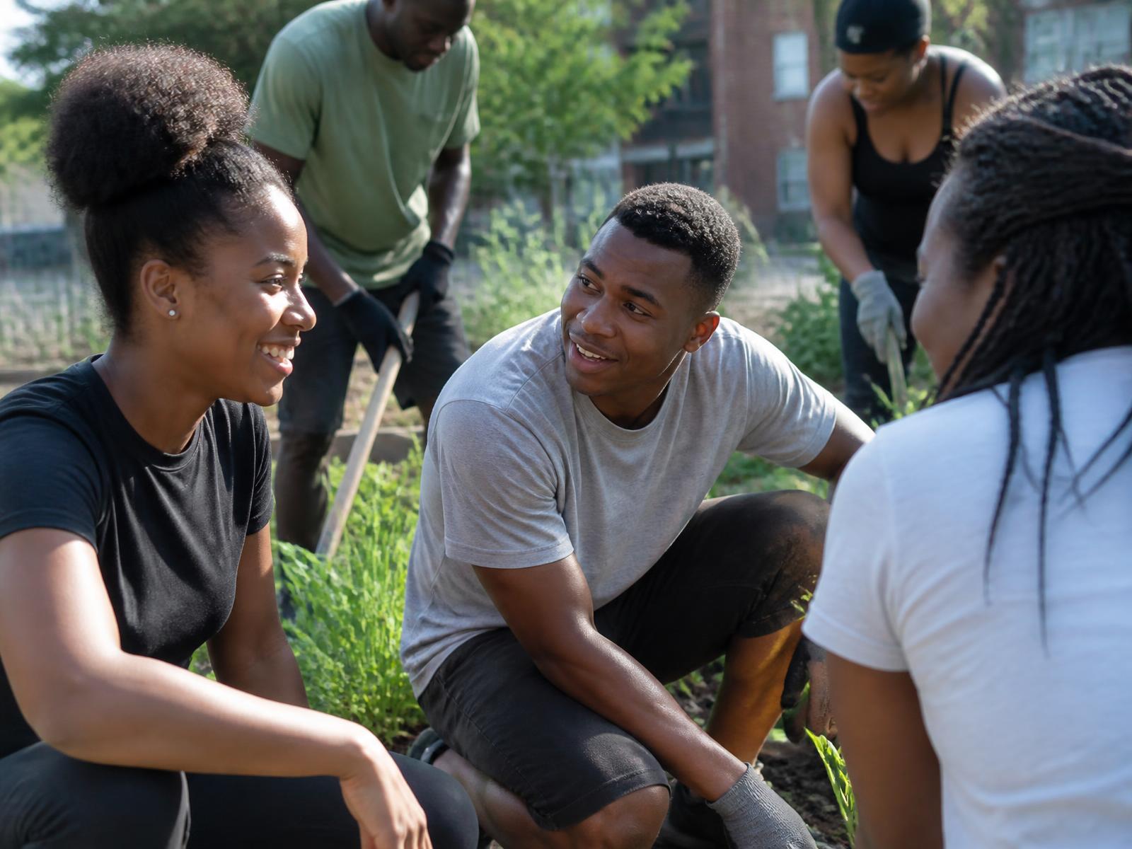 Young people standing together with hands joined in a community circle